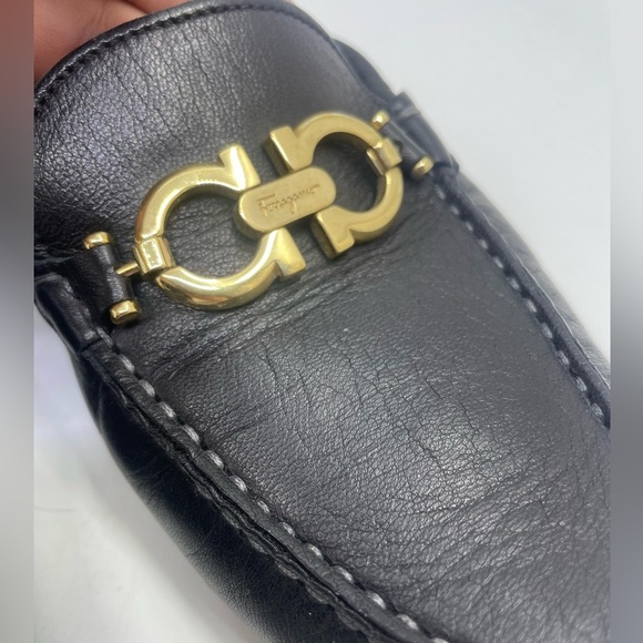 Salvatore Ferragamo Black Loafers with Gold Accent - Picture 2 of 13